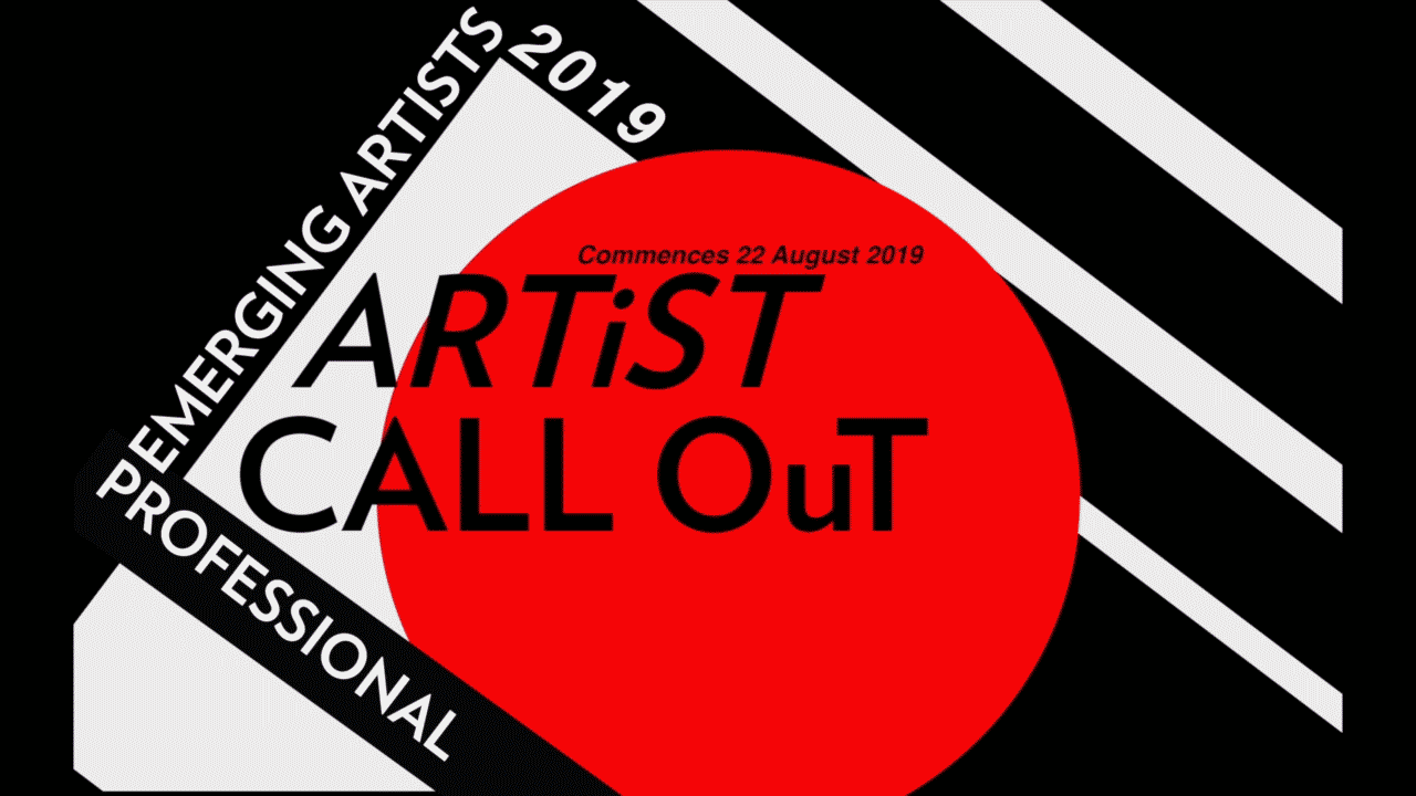 Logo image of Emerge 2019, featuring a pattern of black, white and red images with the words 'Artist Callout'