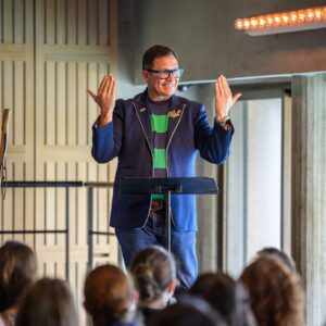 Artist Daniel McDonald addressing audience_Photo by Rob Studdert